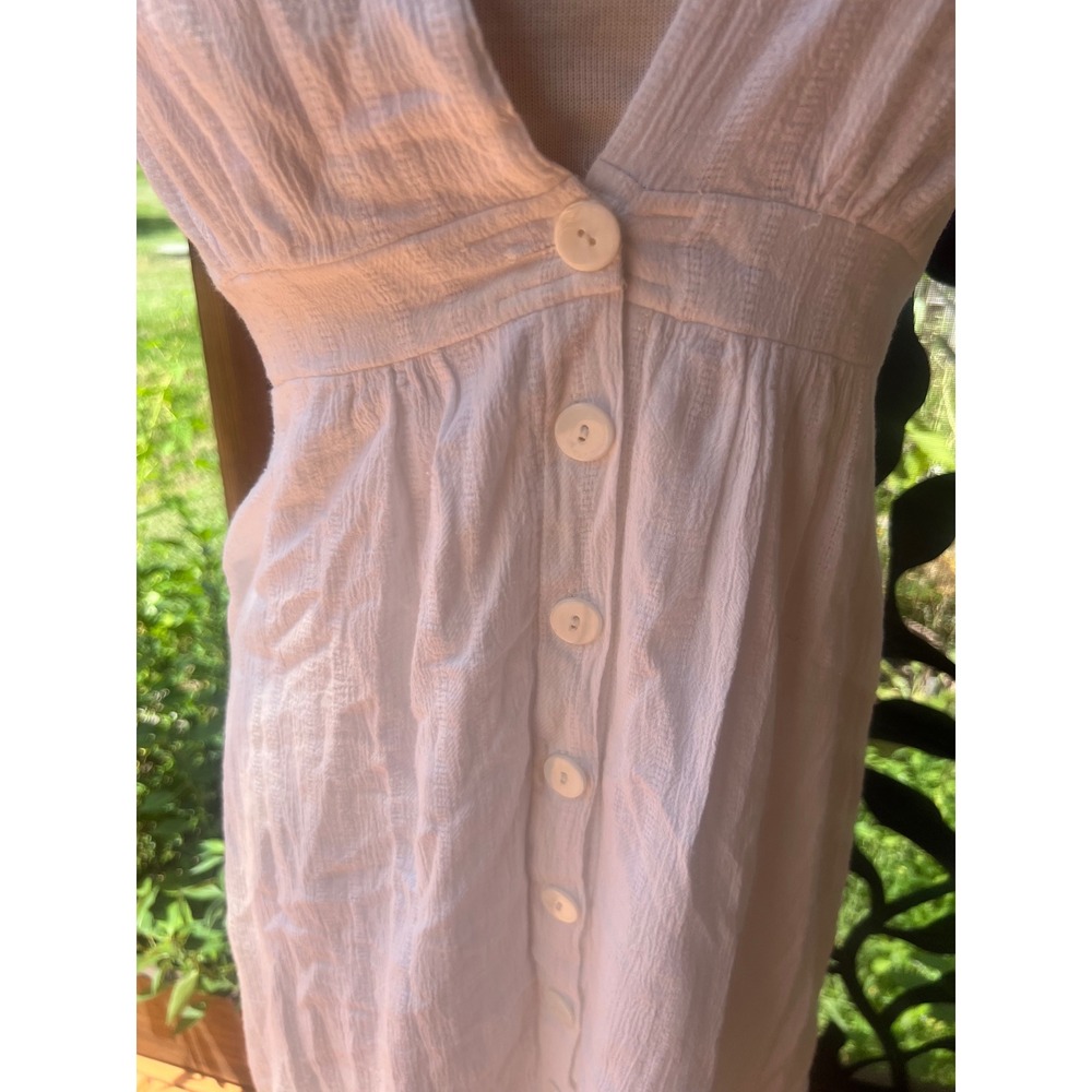 Heartloom White Eyelet Hem Midi Dress Gauze Button Front V-Neck Sleeveless Small - Picture 4 of 8